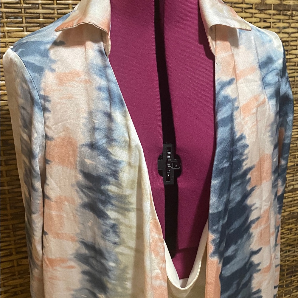 EUC Fashion Nova Plunging Neckline Pink cream blue tie-dye tunic mini dress XL - Picture 3 of 10